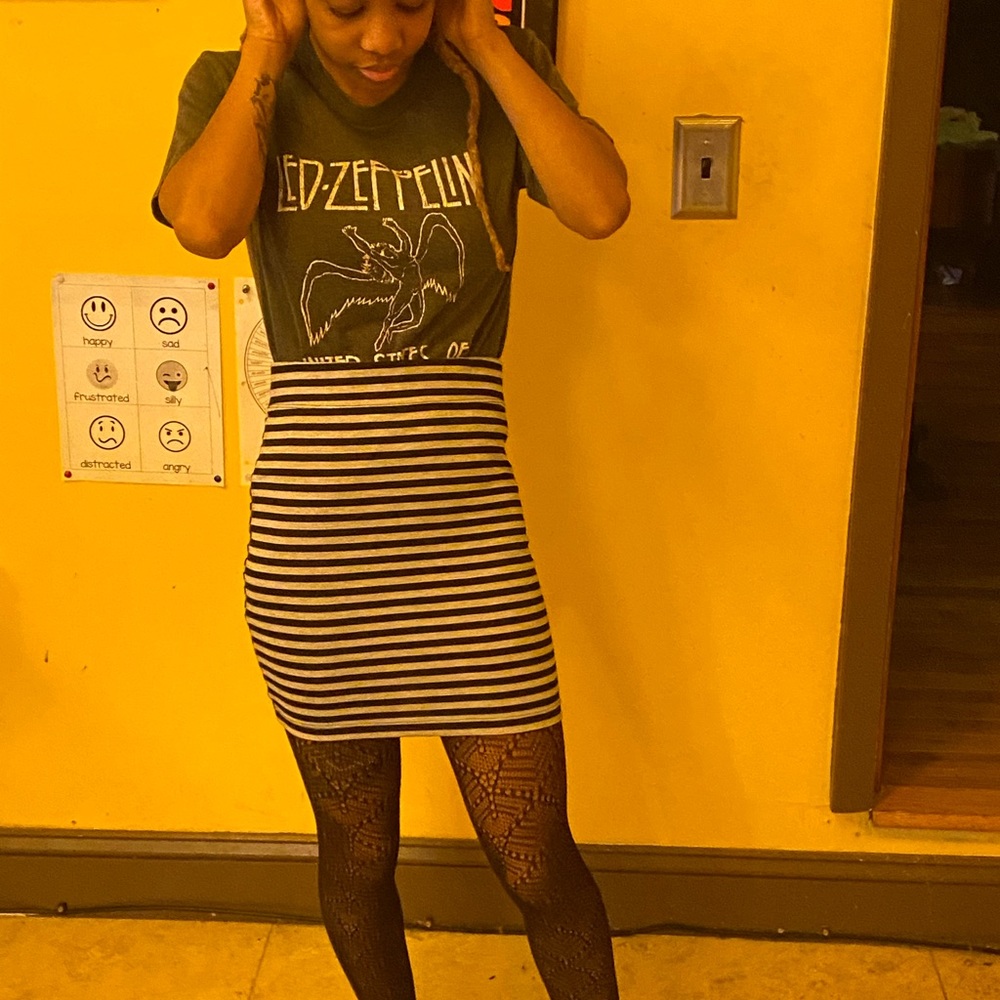 Nollie Black & Gray Striped Mini Skirt Stretchy!